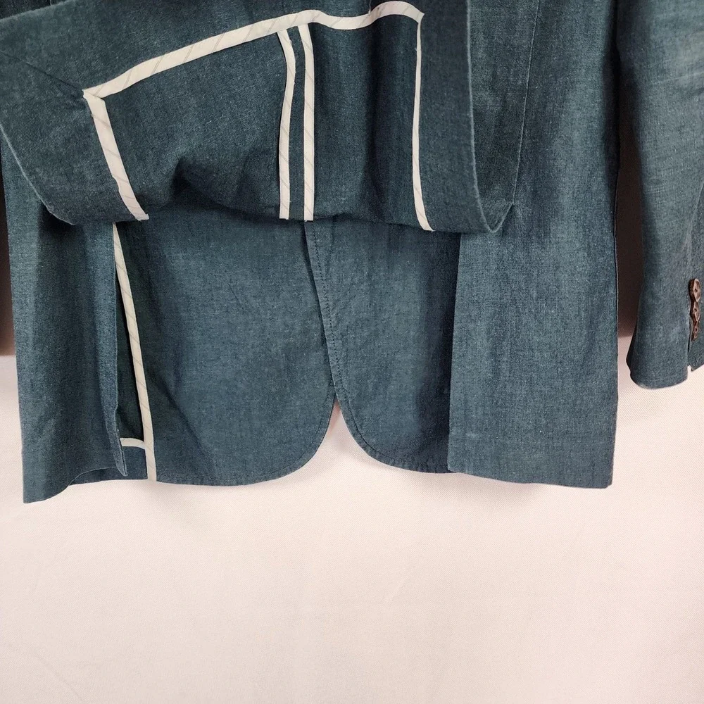 Frank and Oak Blazer Laurier Fit Heather Blue Classic Preppy Quiet Luxury Sz 36